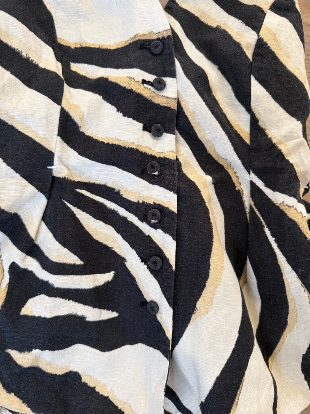 Mango Zebra-Print Halter Peplum Top - Black, White, Gold - Picture 2 of 4